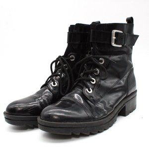 Marc Fisher Womens White 1" Platform Bristyn Block Heel Leather Combat Boots 9M